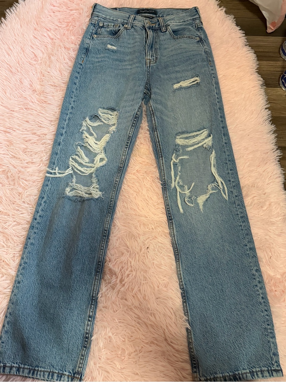Aeropostale Light Blue Distressed Straight-Leg baggy Jeans